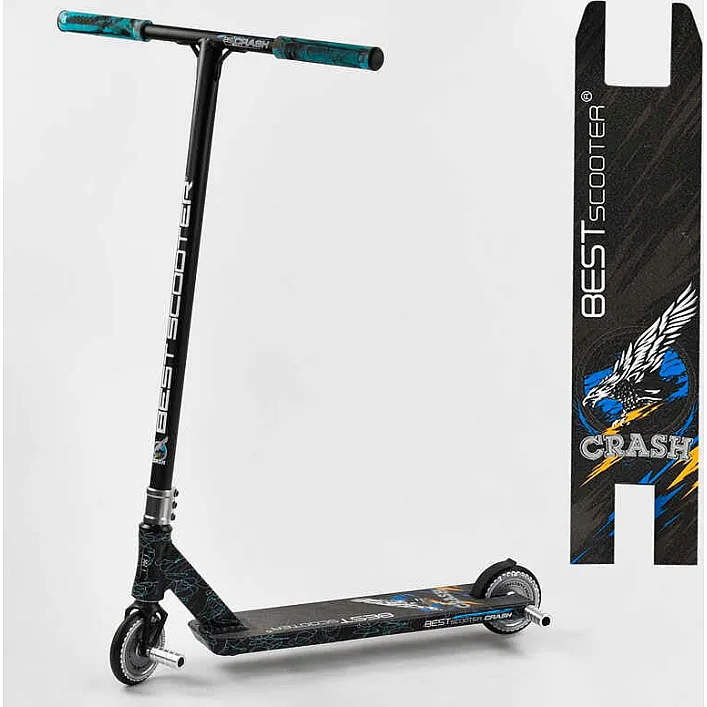 Самокат трюковый 37890 Best Scooter (4) "CRASH" HIC-система, ПЕГИ, алюминиевый диск и дека, колёса 110мм PU, ширина руля - 57 см, в коробке