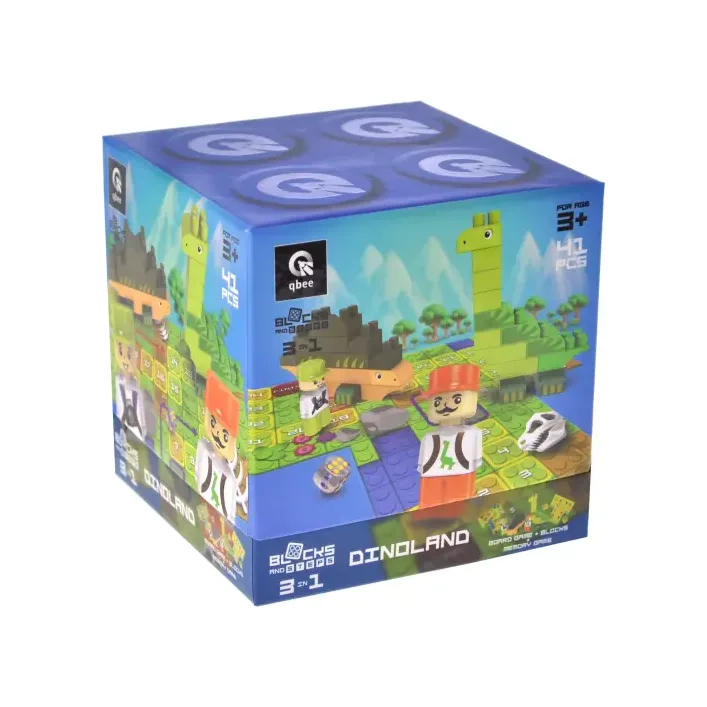 Конструктор "Block&Steps: Земля динозавров" + ходилка и мемори игра 3в1, 41дет. QB300-101 qbee (Кон7631)