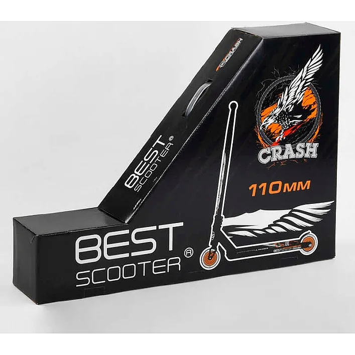 Самокат трюковый 37890 Best Scooter (4) "CRASH" HIC-система, ПЕГИ, алюминиевый диск и дека, колёса 110мм PU, ширина руля - 57 см, в коробке