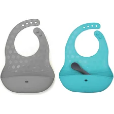 Слюнявчик силиконовый Pöket набор 2 шт защиты во время еды- Aqua/Grey, BBluv | B0183-A