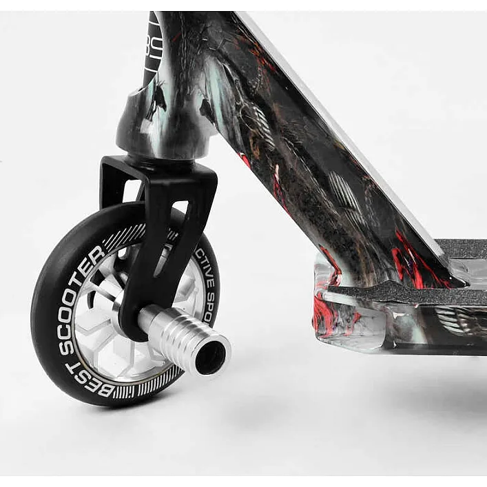 Самокат трюковый Best Scooter BS-77101 (4) HIC-система, ПЕГИ, алюминиевый диск и дека с ПРИНТОМ, колёса PU, d=110мм, ширина руля - 60 см, в коробке