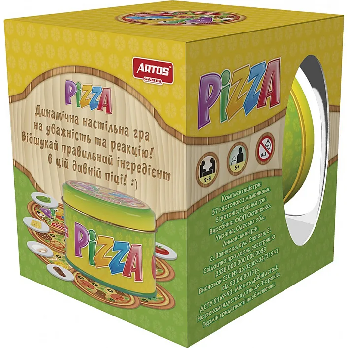 Настольная игра "Пицца" 1045, 70 круглых карточек