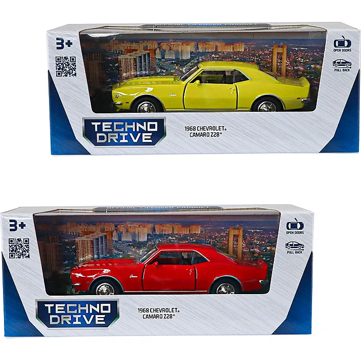 Автомодель - CHEVROLET CAMARO Z28 1968 (красный, желтый) TECHNODRIVE (Маш0384)