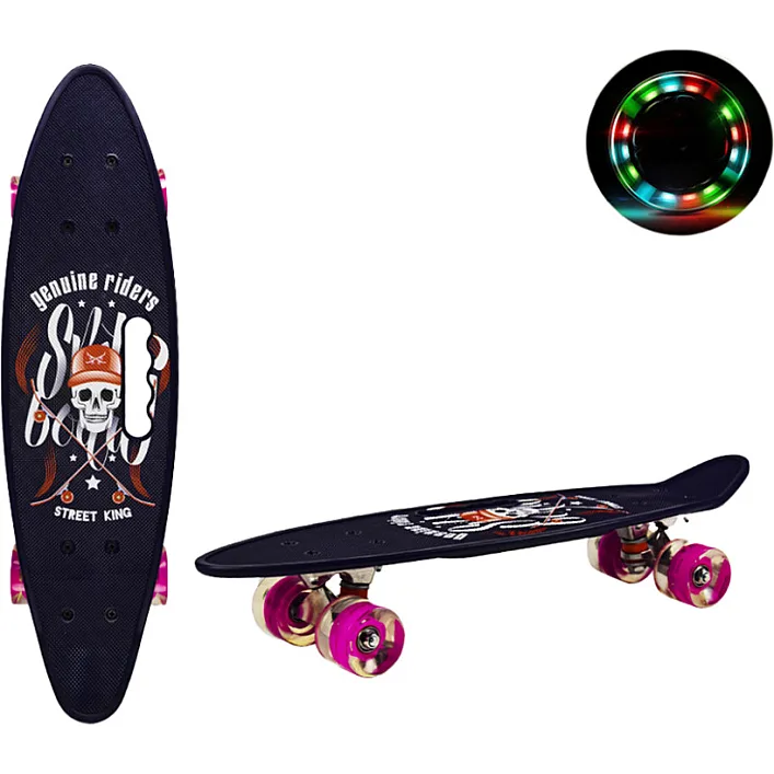Пенни борд "Skull" 24" Bambi SC20520 с ручкой, PU колеса со светом