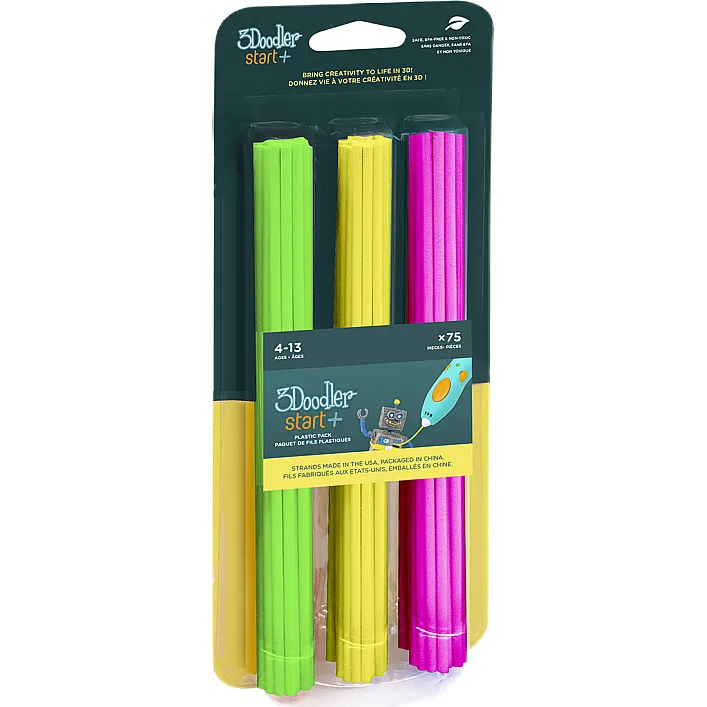 Набір стрижнів для 3D-ручки 3Doodler Start – МІКС (75 шт: зелений, жовтий, рожевий)