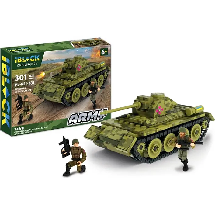 Конструктор IBLOCK PL-921-431 ARMY 301 деталь, инструкция на украинском языке, наклейки в комплекте, коробка 37,5*25,5*6 см (Кон7966)