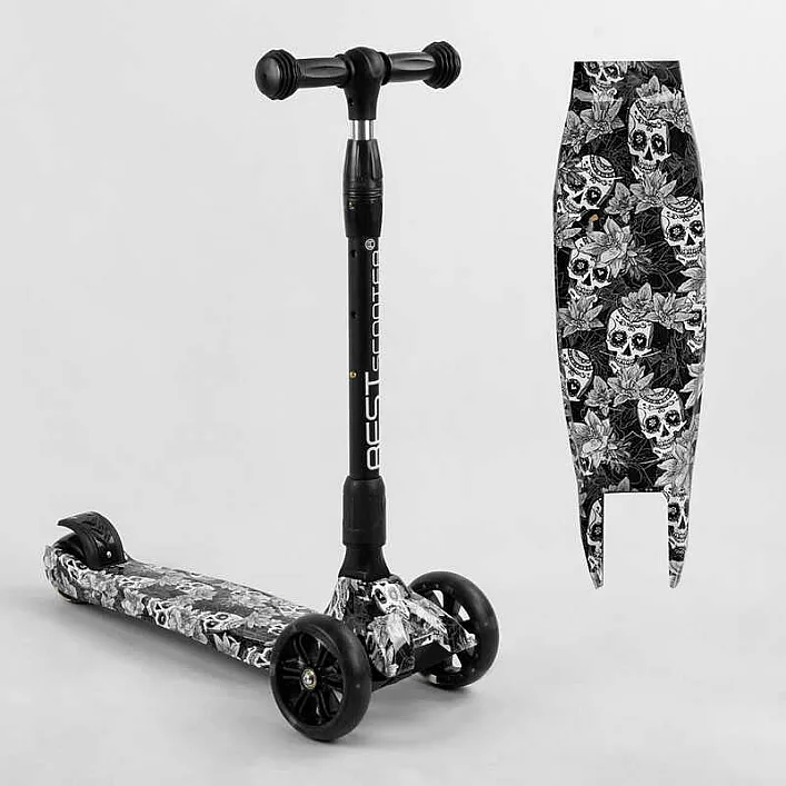 Самокат трехколесный Best Scooter 65-878 MAXI (6) складной алюминиевый руль, 3 колеса PU со светом, переднее 130х35 мм, заднее 80х45 мм, в коробке