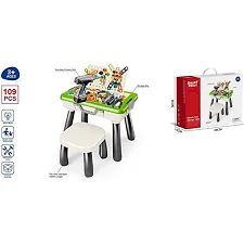 Игровой столик с мозаикой SY 007 (8) 112 деталей, стол 50х33х39.5 см, стульчик, электрический шуруповерт, отвертка, чемодан, в коробке