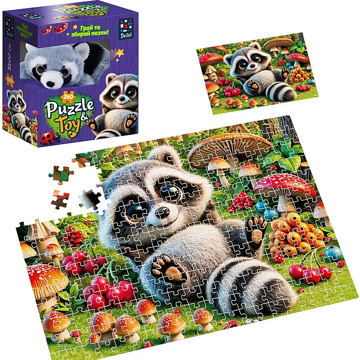 Пазлы с мягкой игрушкой "De.tail. Енотик" 260 деталей