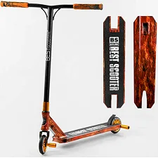 Самокат трюковый Best Scooter BS-77225 (4) HIC-система, ПЕГИ, алюминиевый диск и дека с ПРИНТОМ, колёса PU, d=110мм, ширина руля - 60 см, в коробке
