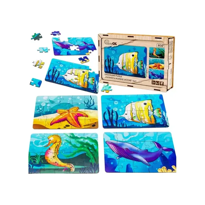Деревянный пазл 4 в 1 "Морские жители" 15 элем. в рисунке PuzzleOK (Дер9653)