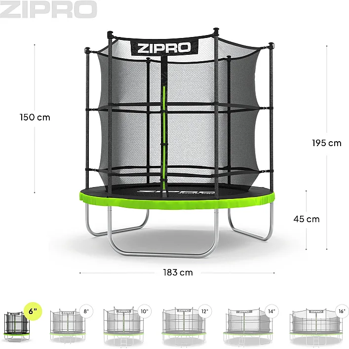 Батут Zipro Jump Pro с внутренней сеткой 6 футов 183 см черно-зеленый