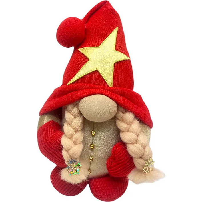 Мʼяка іграшка "Скандинавский гном", Hand Made (висота 26 см), дівчинка (ЧЕРВОНИЙ)