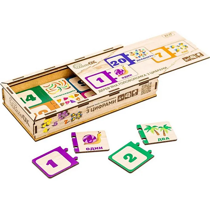 Набор "Деревянная Головоломка с цифрами" Puz-53322 г. 12*25*4.5см PuzzleOk (Дер2206)