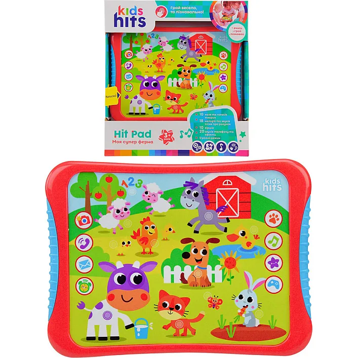 Планшет Kids Hits, KH01/004 "Моя супер ферма" на батарейках, на укр, названия животных, звуки, стихи, мелодии, игра, р-р 23,8*17*2см, короб.25*27*4см (Муз4001)