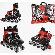 Ролики 49083-L /размер 39-43/ цвет – КРАСНЫЙ (6) колеса PVC, стелька 24-27 см, ПЕРЕДНЕЕ КОЛЕСО СВЕТ, d – 6.5 см, в сумке