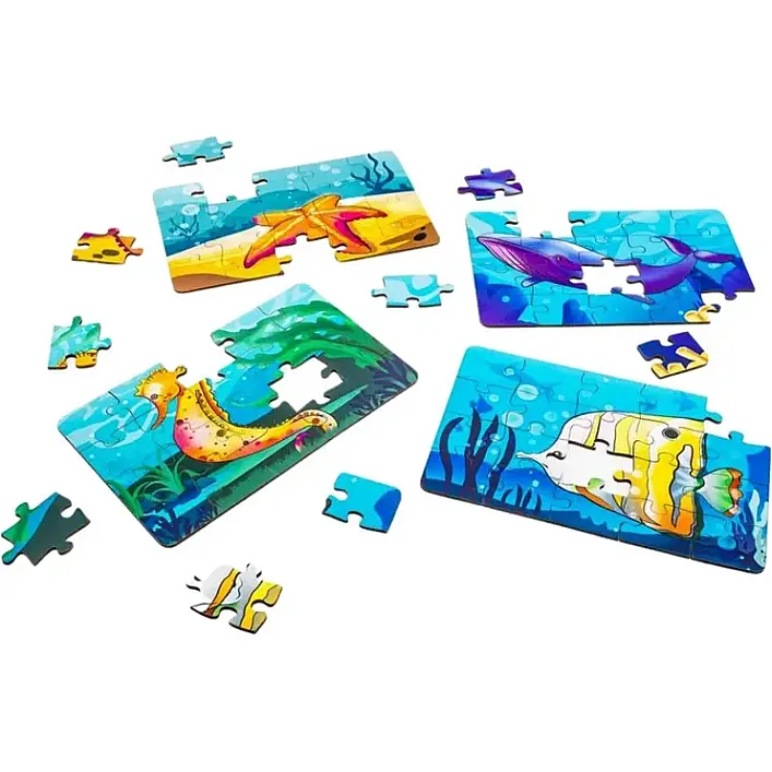 Деревянный пазл 4 в 1 "Морские жители" 15 элем. в рисунке PuzzleOK (Дер9653)
