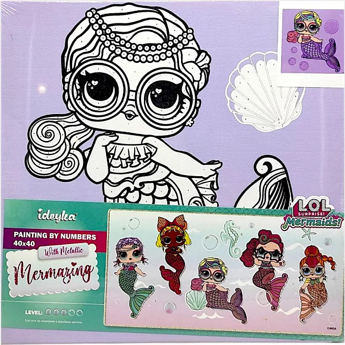Набір для розпису по номерах для дітей "L.O.L. Surprise! Mermaids Miss Sea" 40х40 см. KHO6263 (Нас5260)