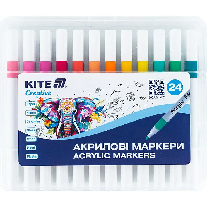 Маркери акрилові, набір 24шт, Kite Creative