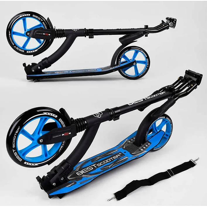 Самокат двухколесный Best Scooter 54664 (4) колеса PU - переднее 23 см, заднее - 20 см, 1 амортизатор, широкий руль, зажим руля, в коробке