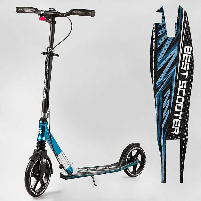 Самокат алюминиевый "Best Scooter" 23013 (2) колеса PU, ФАРА, зажим руля, d передних колес - 230мм, d задних колес 200мм, 1 амортизатор передний