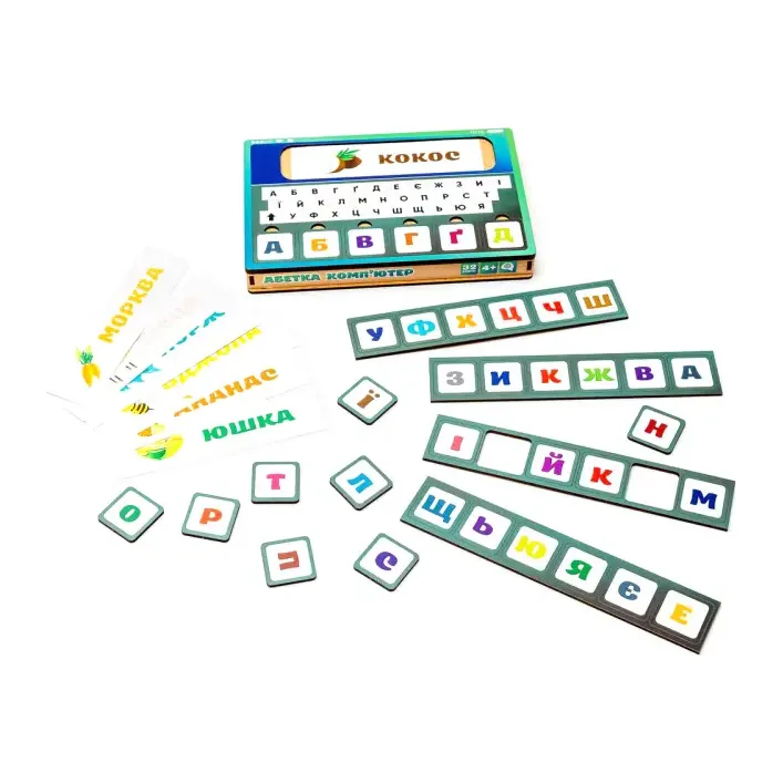 Деревянная "Азбука Компьютер", составление слов Puz-73913 г. 23*15*3 см PuzzleOk (Дер9739)