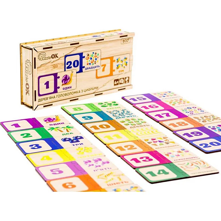 Набор "Деревянная Головоломка с цифрами" Puz-53322 г. 12*25*4.5см PuzzleOk (Дер2206)