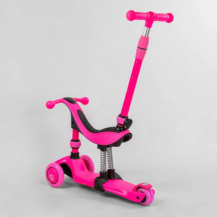 Самокат-велобег 3в1 трехколесный BS-23180 (4) Best Scooter, 3 колеса PU со светом, сидение, амортизаторы, родительская ручка
