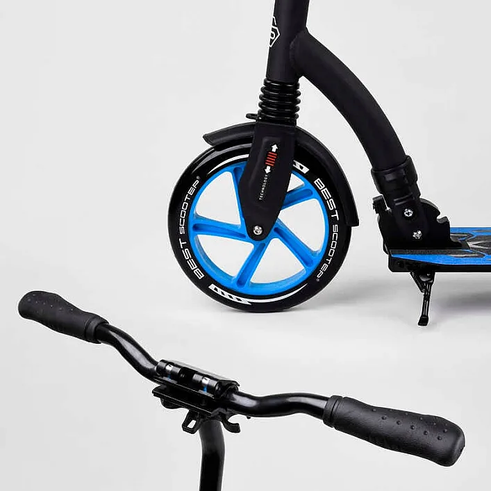 Самокат двухколесный Best Scooter 54664 (4) колеса PU - переднее 23 см, заднее - 20 см, 1 амортизатор, широкий руль, зажим руля, в коробке