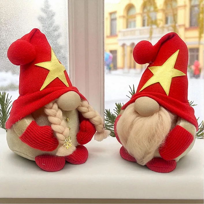 Мʼяка іграшка "Скандинавский гном", Hand Made (висота 26 см), дівчинка (ЧЕРВОНИЙ)