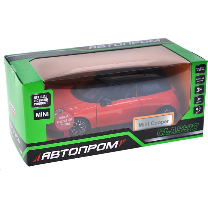 Машина металлическая "АВТОПРОМ" 68740(O) 1:28 MINI COOPER, батарейка, свет, звук, откр.дверь, кор. 18*9*8см (Маш8754)