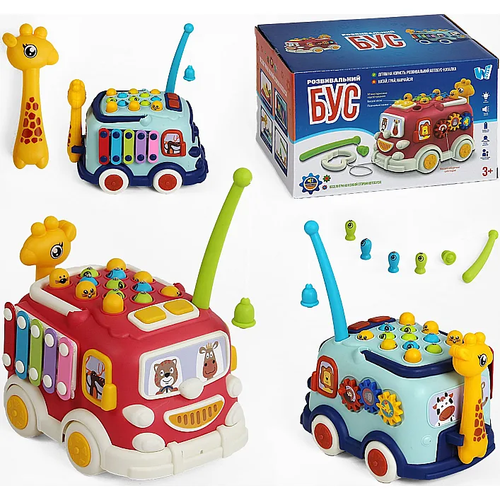 Развивающий Бус 28140 (48) "WToys", ОСВУЧЕНИЕ УКРАИНСКИМ ЯЗЫКОМ, свет, сказки, песни, подвижные шестерни, магнитная рыбалка, каталка, в коробке