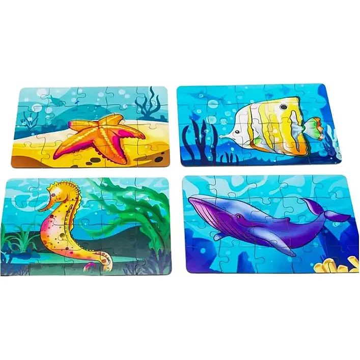 Деревянный пазл 4 в 1 "Морские жители" 15 элем. в рисунке PuzzleOK (Дер9653)
