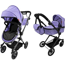 Тележка для куклы 2в1 CARRELLO ALFA 9707 PURPLE с сумкой металл.кор.51*15,5*39,5 см (Дев9687)