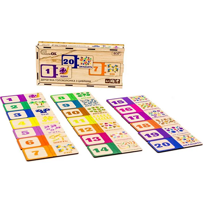 Набор "Деревянная Головоломка с цифрами" Puz-53322 г. 12*25*4.5см PuzzleOk (Дер2206)