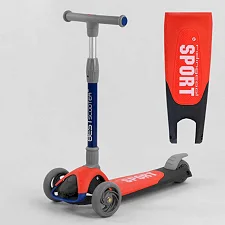 Самокат трехколесный F-44077 (6) Best Scooter, КРАСНЫЙ, складной алюминиевый руль, 3 колеса PU со светом, d=120*35мм