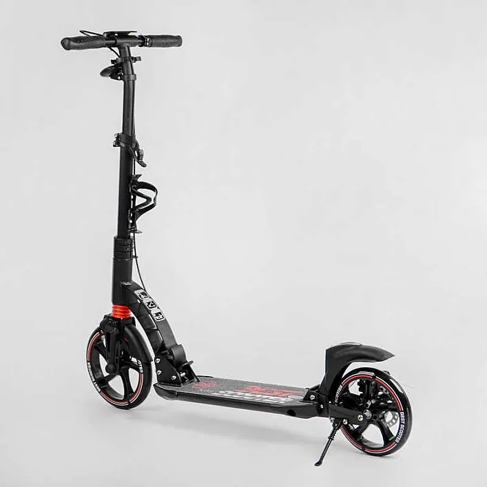 Самокат двухколесный "Best Scooter" 60054-R (2) ФАРА, переднее колесо PU 230 мм, заднее колесо 200мм, 2 амортизатора, дисковый тормоз, зажим руля