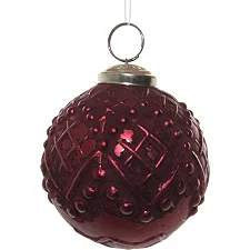 Стеклянный новогодний шар с тиснением, Shishi, темно-розовый, 8 см, арт. 55050