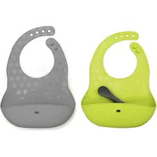 Слюнявчик силиконовый Pöket набор 2 шт защиты во время еды- Lime/Grey, BBluv | B0183-L