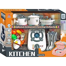 Кухонный набор 096D-4A с плитой и аксессуарами, батарейка, музыка, свет, пар, коробка 51,5*17,5*38 (Дев7751)