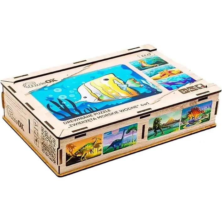 Деревянный пазл 4 в 1 "Морские жители" 15 элем. в рисунке PuzzleOK (Дер9653)