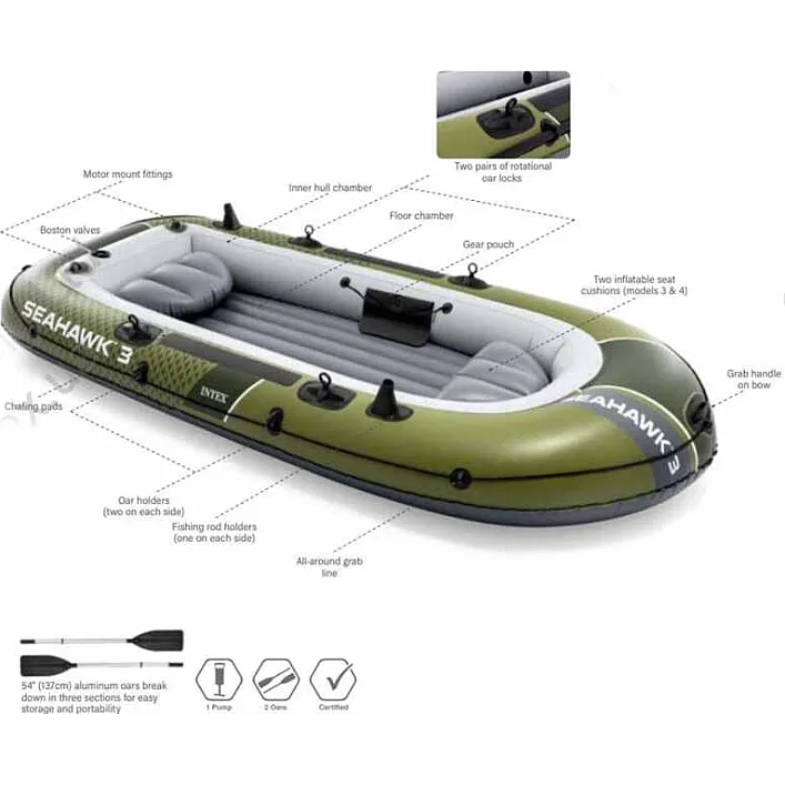 Intex Човен 66332 NP (2) "SEAHAWK 2", 236x114x41см, 2-х містний