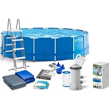 Intex Басейн каркасний 28242 NP (1) від 6 років, сходи, тент, підстилка, насос та фільтр у комплекті,діаметр 457см,висота 122см,16805 л, насос 3785л/г
