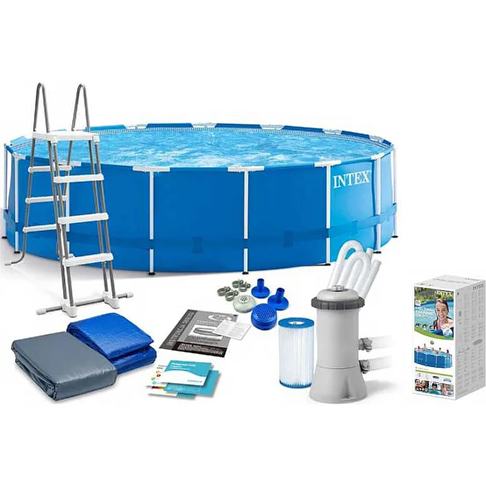 Intex Басейн каркасний 28242 NP (1) від 6 років, сходи, тент, підстилка, насос та фільтр у комплекті, діаметр 457см, висота 122см, 16805 л, насос 3785 л/год