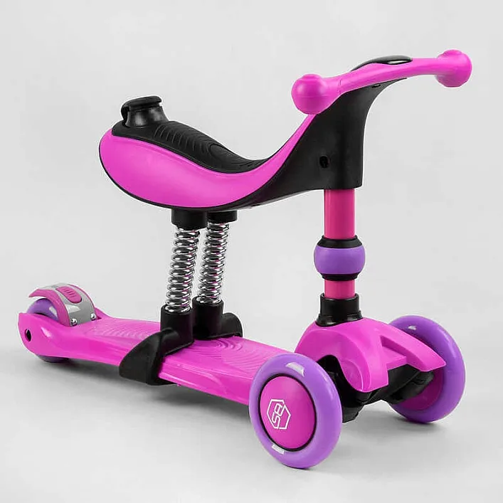Самокат-велобег 3в1 трехколесный BS-26566 (4) Best Scooter, 3 колеса PU со светом, сидение, амортизаторы, родительская ручка