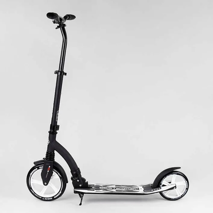 Самокат двухколесный Best Scooter 75343 (4) колеса PU - переднее 23 см, заднее - 20 см, 1 амортизатор, широкий руль, зажим руля, в коробке
