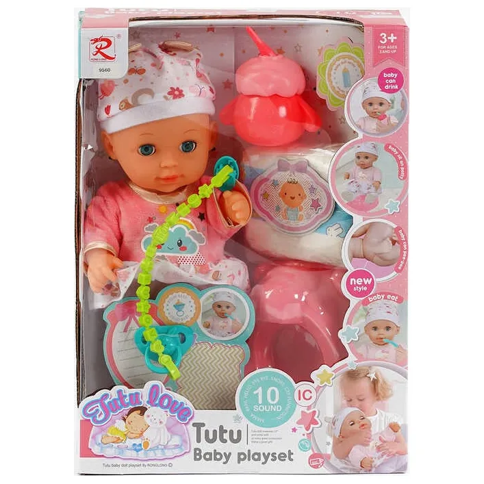Пупс 9560 (24) "Tutu Baby playset", музичний чіп, характерні звуки та фрази, заплющує очі, аксесуари, в коробці