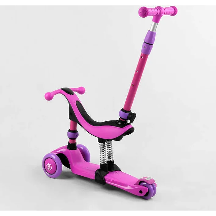 Самокат-велобег 3в1 трехколесный BS-26566 (4) Best Scooter, 3 колеса PU со светом, сидение, амортизаторы, родительская ручка