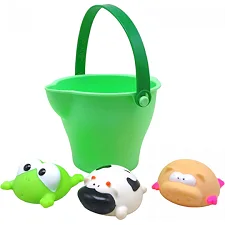 Ведро пластиковое, с 3 резиновыми игрушками (салатовое)
