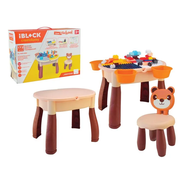 Игровой стол + стул в виде мишки IBLOCK PL-921-286 172дет., , инструкций в компл, в кор. 53,5*21*37,5см (Кон9186)